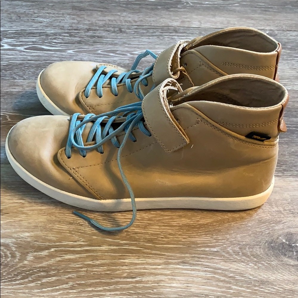 Teva Tan High-Top Sneakers with Blue Laces